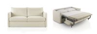 Schlafsofa mit italienischem Öffnungssystem, geschlossen und vollständig ausgeklappt mit integrierter Matratze. Schlafsofa mit italienischem Öffnungssystem, geschlossen und vollständig ausgeklappt mit integrierter Matratze.
