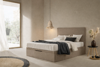 Cama con almacenaje PALMA en color natural con cabecero tapizado de líneas limpias Cama con almacenaje PALMA en color natural con cabecero tapizado de líneas limpias