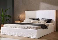 almabeds SHARE storage bed in white linen with integrated headboard and removable linen cover almabeds SHARE storage bed in white linen with integrated headboard and removable linen cover